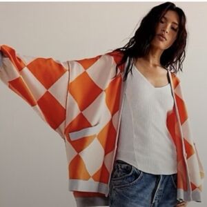 Free People - We The Free Orange and White Checkered Women's Sweater - M